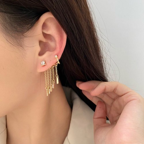 Sterling Silver Needle Micro Inlaid Zircon Tassel Earrings Korean Stud Earrings Ear Clip Online Influencer Earrings Women