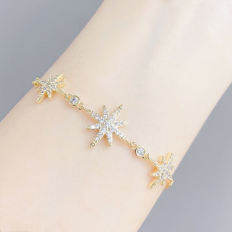 Special-Interest Design Eight Awn Star Zircon Bracelet Super Girl Snowflake Adjustable Draw Bracelet Hand Jewelry