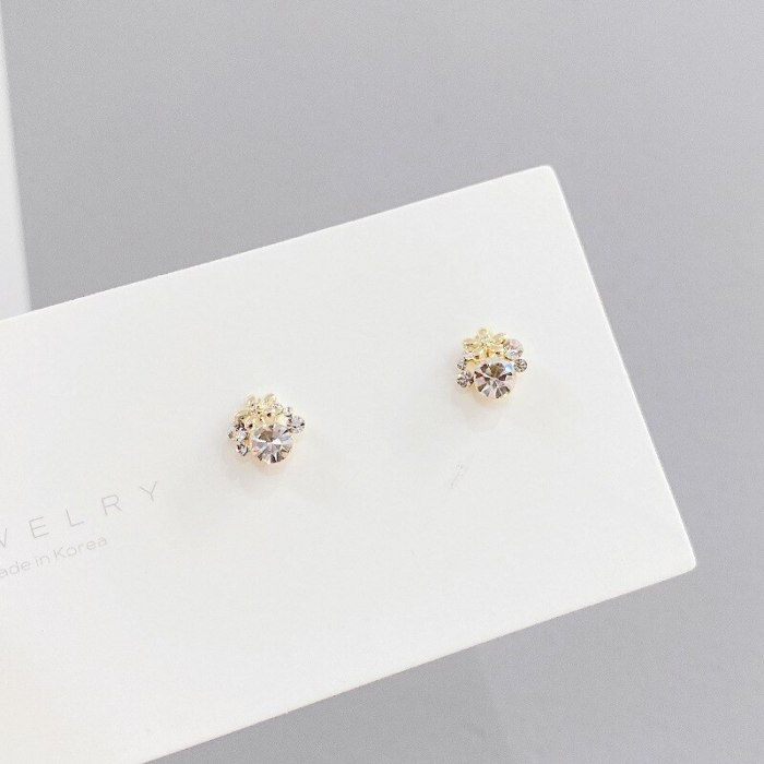 Sterling Silver Needle Micro Inlaid Zircon Petal Stud Earrings Small Personality One Card Three Pairs Combination Earrings