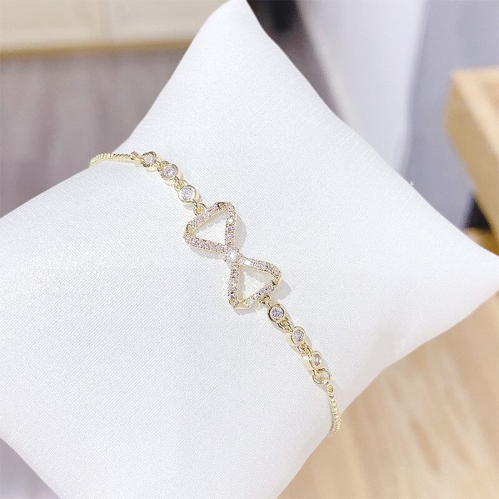 New Fashion Student Bow Micro Inlaid Zircon Adjustable Beads Bracelet Bracelet Female Accessories