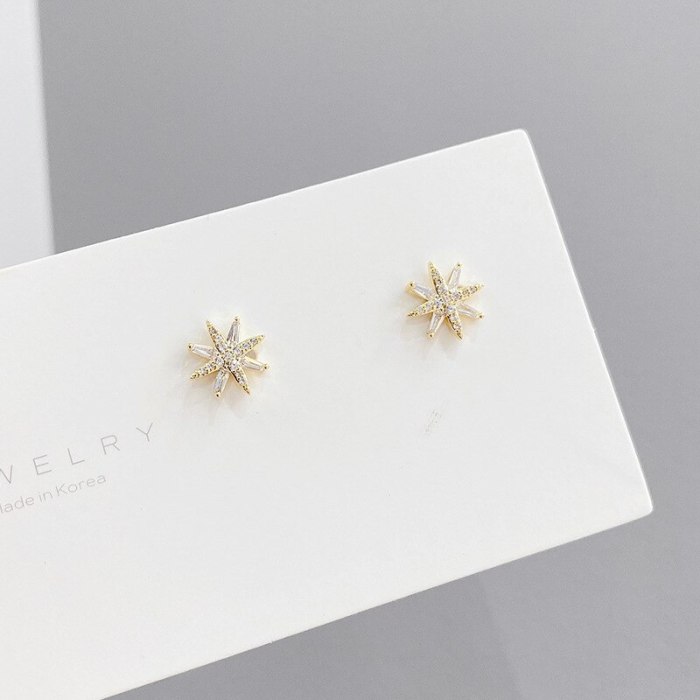 Sterling Silver Needle Micro Inlaid Zircon Eight Awn Star Three-Piece Earrings One Card Three Pairs Combination Earrings