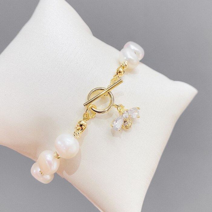 Natural Baroque Freshwater Pearl Bracelet Female Micro Inlaid Zircon Bee Bracelet Jewelry Wholesale