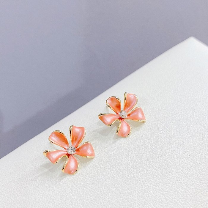 Korean Style New Sterling Silver Needle Colorful Four-Piece Petal Stud Earrings Flower Earrings for Women