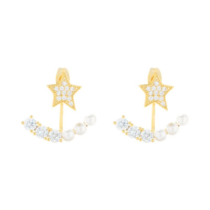 S925 Silver Pearl Stud Earrings Micro Inlaid Zircon Pentagram Earrings Female Earrings