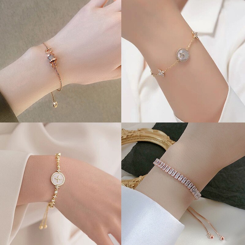 Gold-Plated Korean-Style Fashion Pull Bracelet Women's Shell Eight Awn Star Bracelet Micro Inlaid Zircon Bracelet