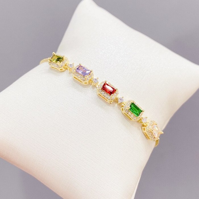 European and American Entry Lux Color Zircon Pull Bracelet Female Korean Ins Style Fashion All-Matching Personalized Bracelet