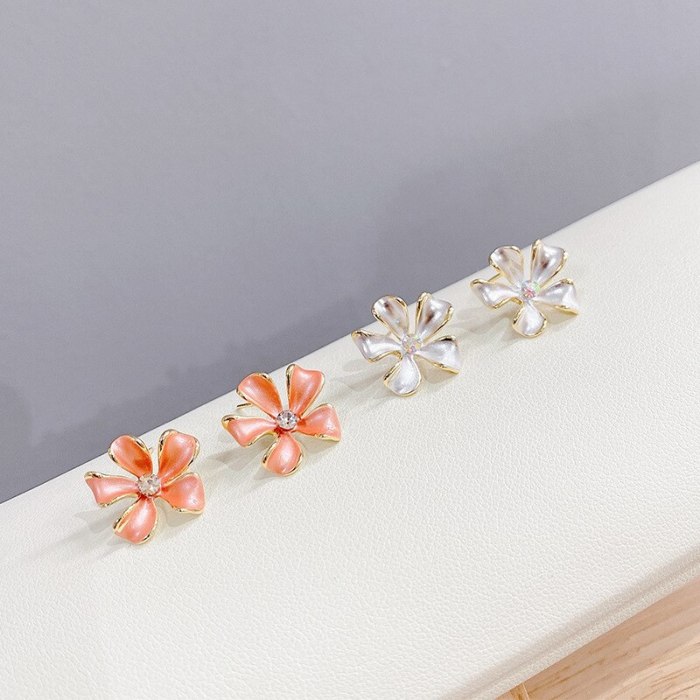 Korean Style New Sterling Silver Needle Colorful Four-Piece Petal Stud Earrings Flower Earrings for Women