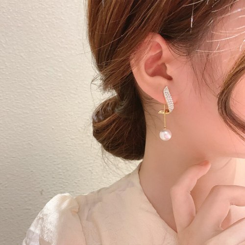 Pearl Stud Earrings for Women Sterling Silver Needle Fine Zircon-Embedded Earrings One Style for Dual-Wear Eardrop Earring