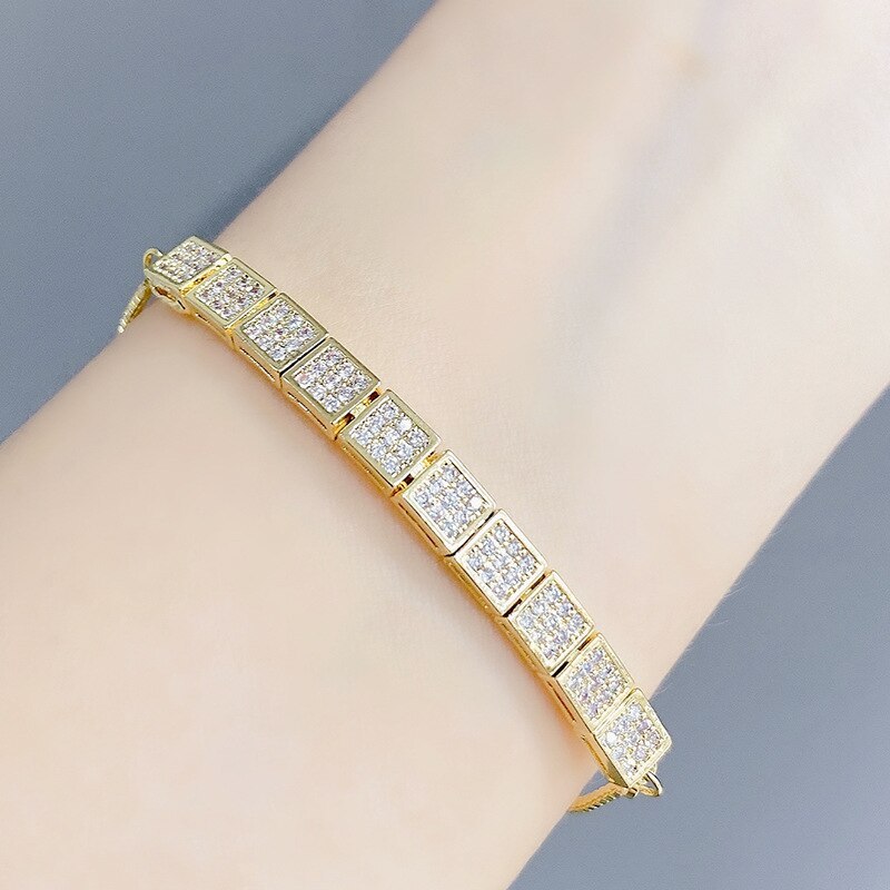 European and American Fashion Square Pull Bracelet Female Micro Inlaid Zircon Personalized Bracelet Adjustable Hand Jewelry