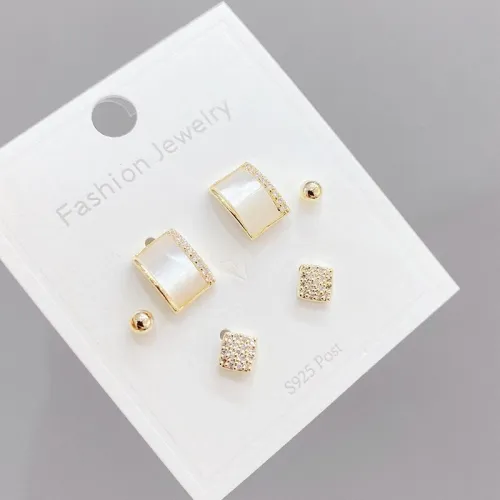 One Card Three Pairs Combination Set Fashion Three-Piece Set Storage Ear Studs Sterling Silver Needle Earrings for Women