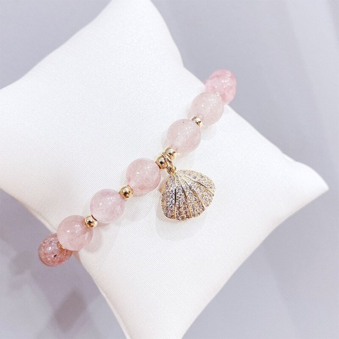New Strawberry Quartz Full Diamond Shell Bracelet Fashion Wild Gift Bracelet Jewelry