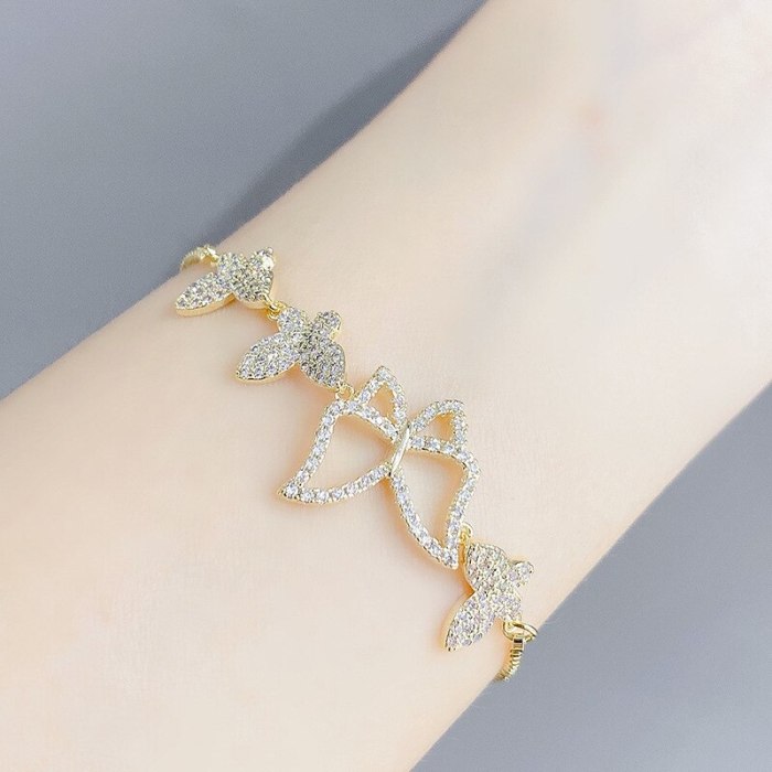 Korean Style Fashion Accessories Simple Xiaoqing Xinwei Inlaid Zircon Bracelet Female Opal Butterfly Pull Bracelet Hand Jewelry