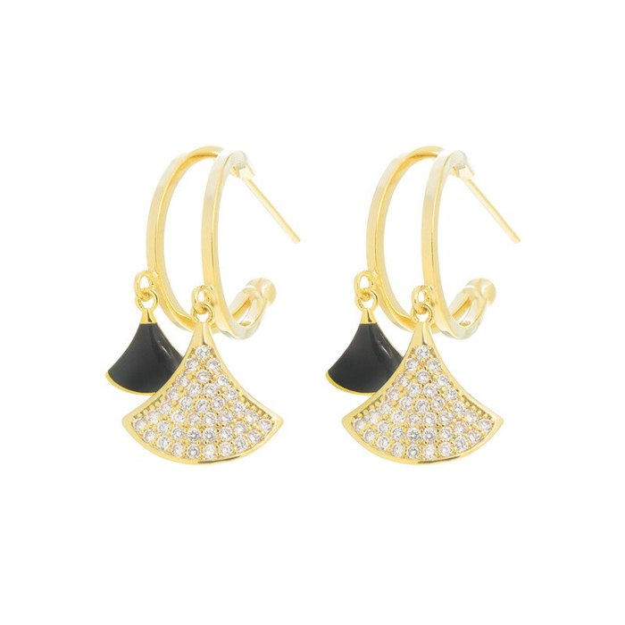 Sterling Silver Needle Internet Celebrity Fan-Shaped Small Skirt Stud Earrings Simple Full Diamond Earrings French Earrings
