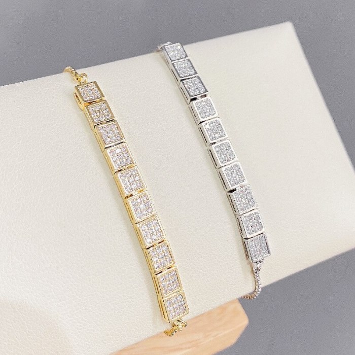 European and American Fashion Square Pull Bracelet Female Micro Inlaid Zircon Personalized Bracelet Adjustable Hand Jewelry