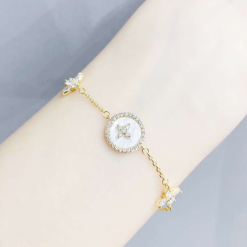 Bracelet Women's Micro Inlaid Zircon Cross White Shell Bracelet Hot Selling Bracelet Korean Style Design Bracelet Bracelet