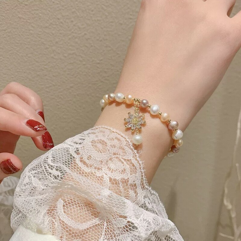 Baroque Freshwater Pearl Zircon Bracelet Bracelet Ins Niche Design Korean Internet Celebrity Handmade Beaded Bracelet