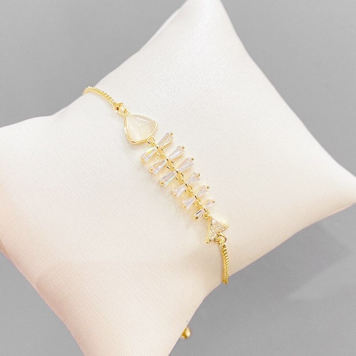 Micro Inlaid Zircon Personalized Creative Fishbone Fashion Bracelet Adjustable Korean Simple Bracelet Jewelry