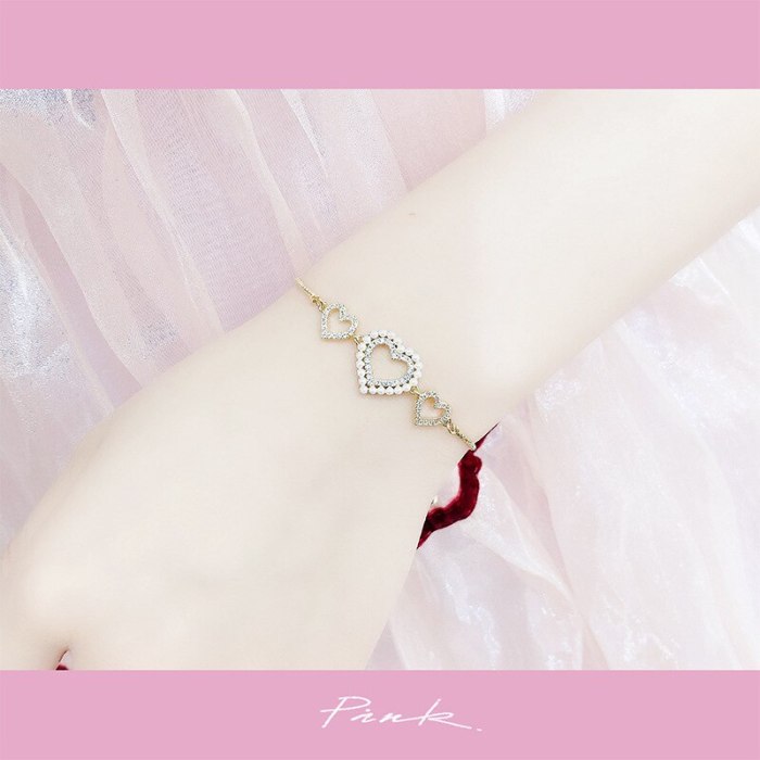 Korean Style Vintage Pearl Peach Heart Pendant Bracelet Girl Heart Ins Super Sweet Student Bracelet Hand Jewelry