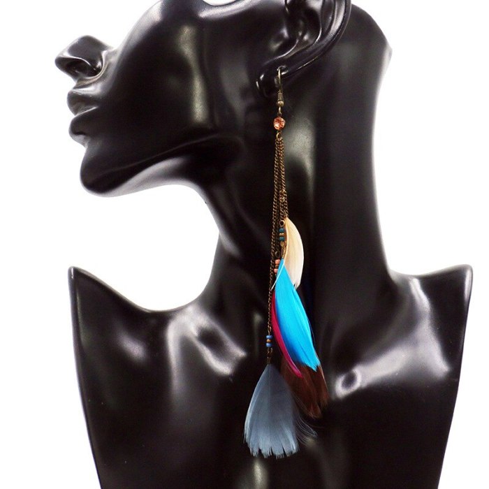 New Bohemian Ethnic Fashion Earrings Personality Feather Tassel Earrings for Women Long High Profile Ornament Wholesale