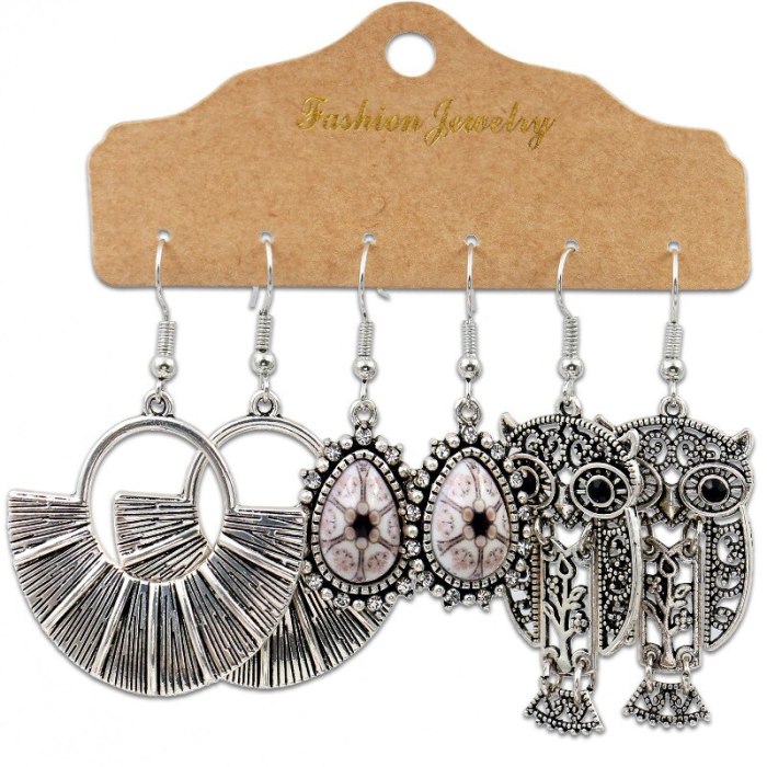 Earrings Multi-Pair One Card Women's European and American Fashion Owl Wings Earrings Silver Combination Accessories