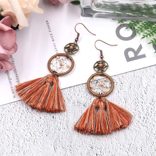 Bohemian Ethnic Earrings Fashion Personality Dreamcatcher Long Fringe Earrings Female Popular Ornament Wholesale