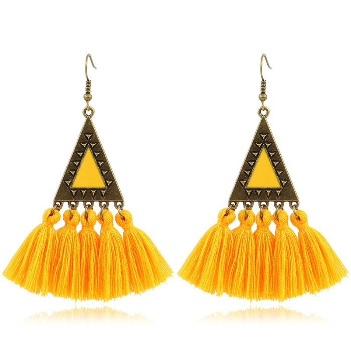 New Tassel Earrings Fashion Gorgeous Triangle Drop Oil Earrings Bohemian Style Spring and Summer Vacation Jewelry Women