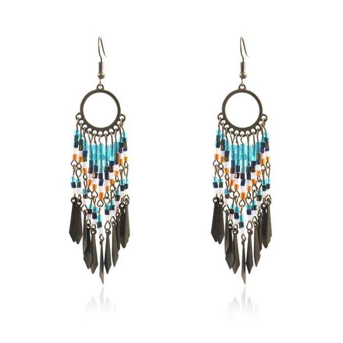 European and American National Style High Profile Retro Earrings Bohemian Bead Tassel Earrings Wholesale