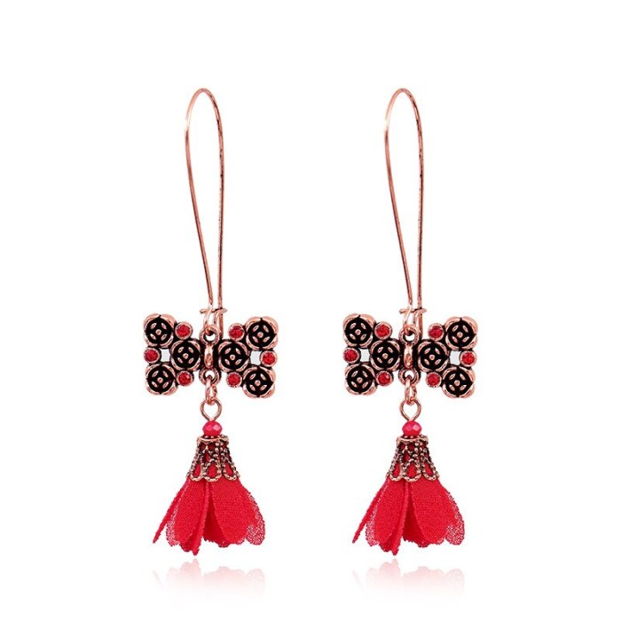 Korean Style Flower Earrings for Women Graceful Personality Red New Year Accessories Chinese Style New Year Celebration Ornament