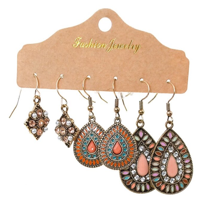 European and American Personalized Trendy Earrings Retro Court Ethnic Style Exaggerated 3-Pair Suit Geometric Earrings Wholesale