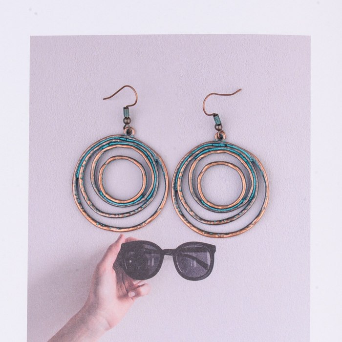 Ethnic Style Earrings Set Exaggerated Versatile Retro Europe and America Hot Sale Alloy Geometric Turquoise Tassel Earrings