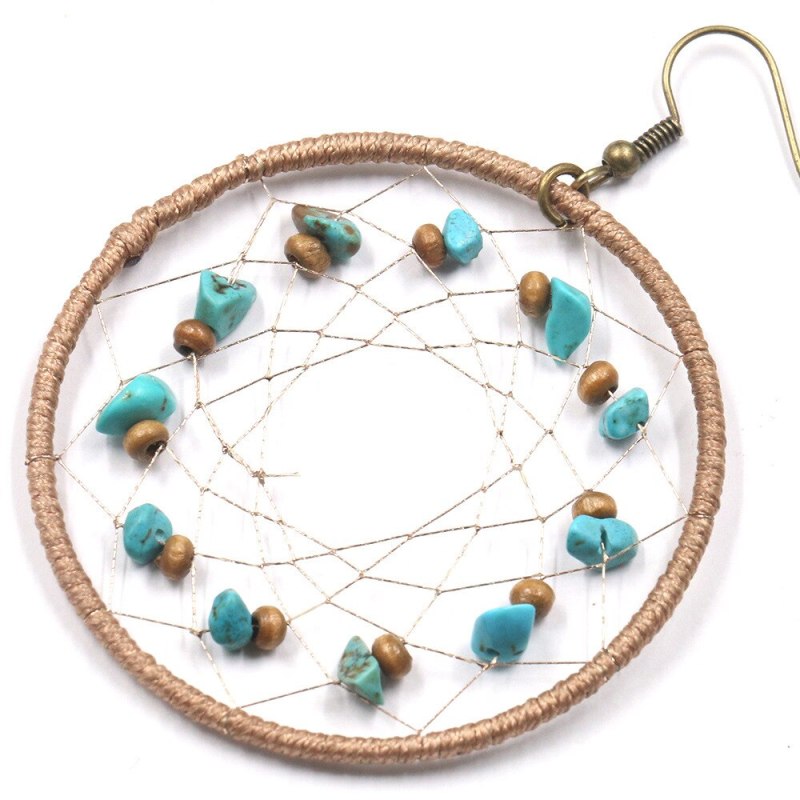 New Arrival European and American Earrings Female Temperament Dreamcatcher Earrings round Turquoise Inlaid Earrings Jewelry