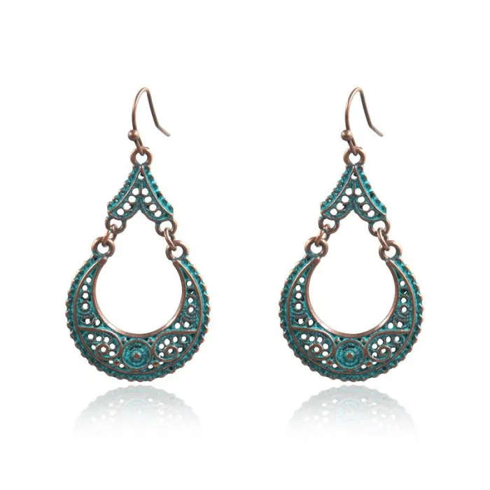 Hot Sale Bohemian Vintage Earrings Leaf Drop-Shaped Handmade Bead Woven Turquoise Earrings