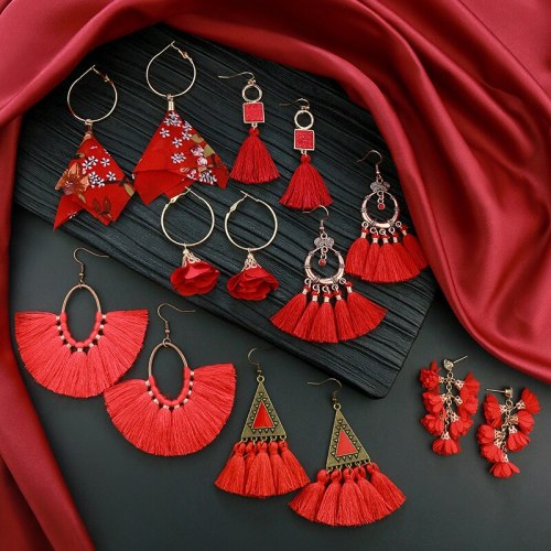 Red Earrings Chinese Style Tassel Earrings Bohemian Ethnic Earrings Earrings For New Year