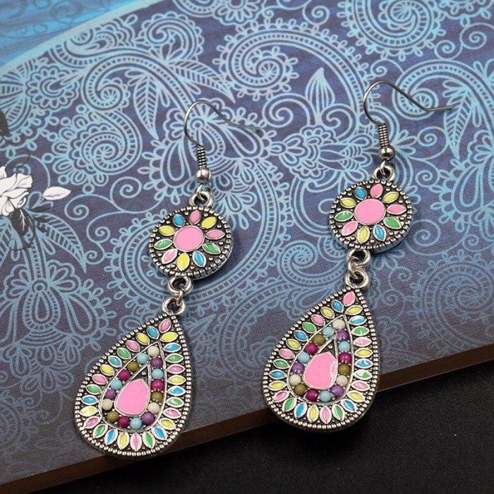 European and American Fashion Hollowed-out Metal Alloy Earrings Set Retro Color Earrings Diamond Flower Accessories Combination