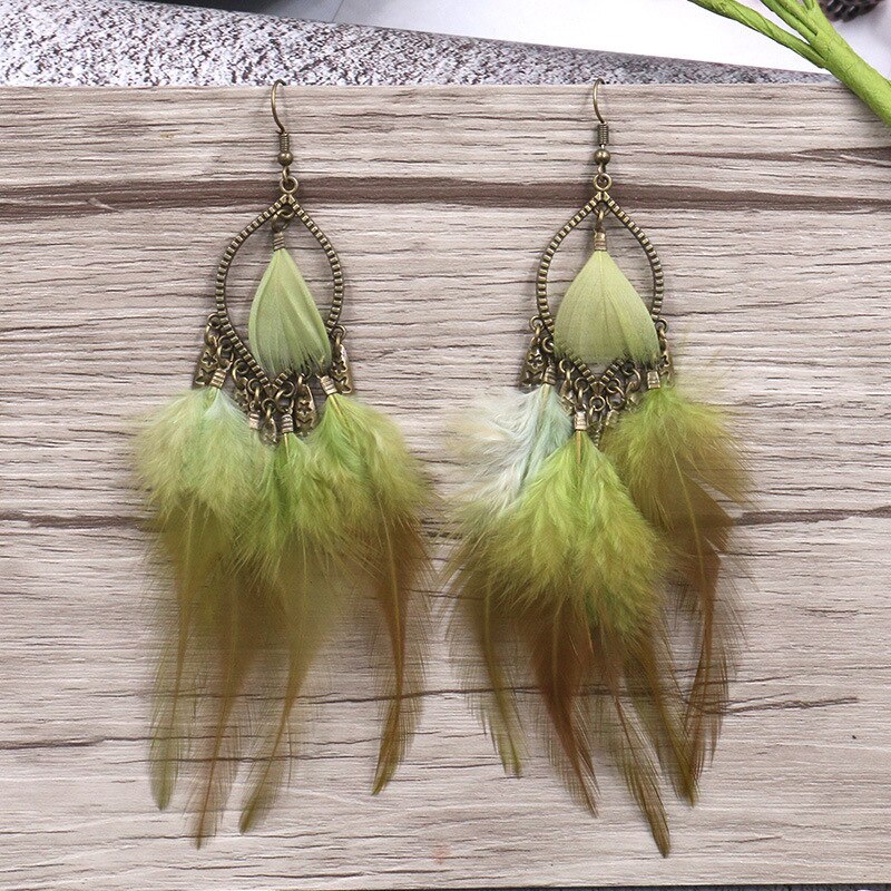 New Wild Feather Dangle Earrings Wholesale European and American Exaggerated Ear Jewelry Cross-Border Tassel Accessories