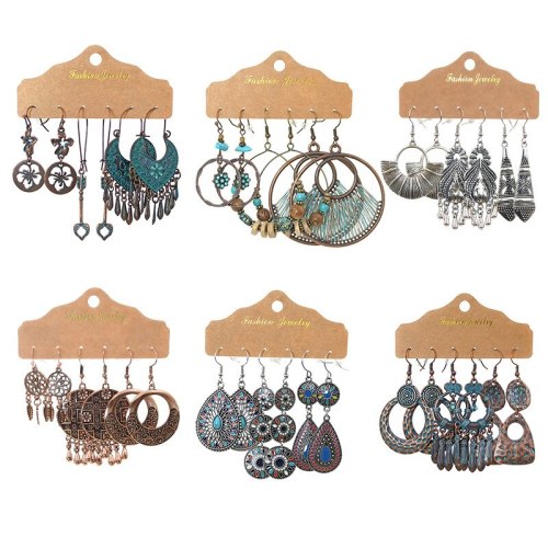 Cross-Border Hot Sale Combination Accessories Set European and American Vintage Earrings round Drop Oil Bohemian Style Earrings