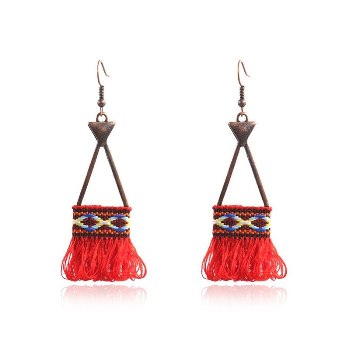 Bohemian Exotic Ethnic Style Simple Triangle Cotton Ear Winding Tassel Earrings