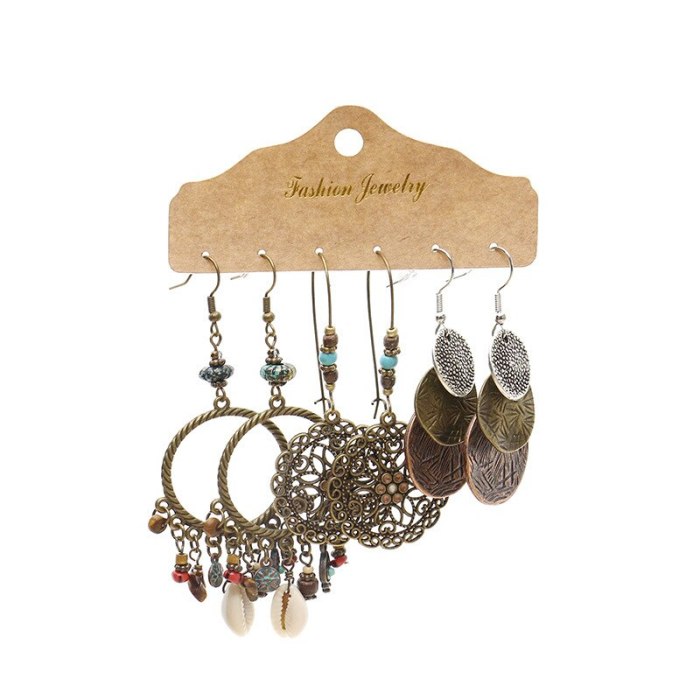 Three-Piece Earrings Set Wholesale Ornament Metal Accessories Drop-Shaped Drop Oil Eardrop Earring Set Combination