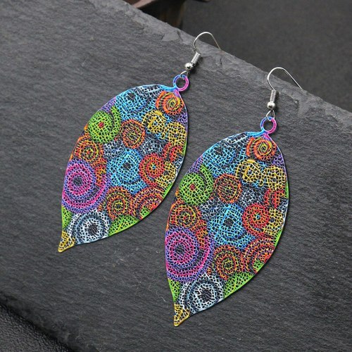 European and American New Accessories Hollow Leaves Printed Earrings Retro Ethnic Style Earrings Metal Color Earrings