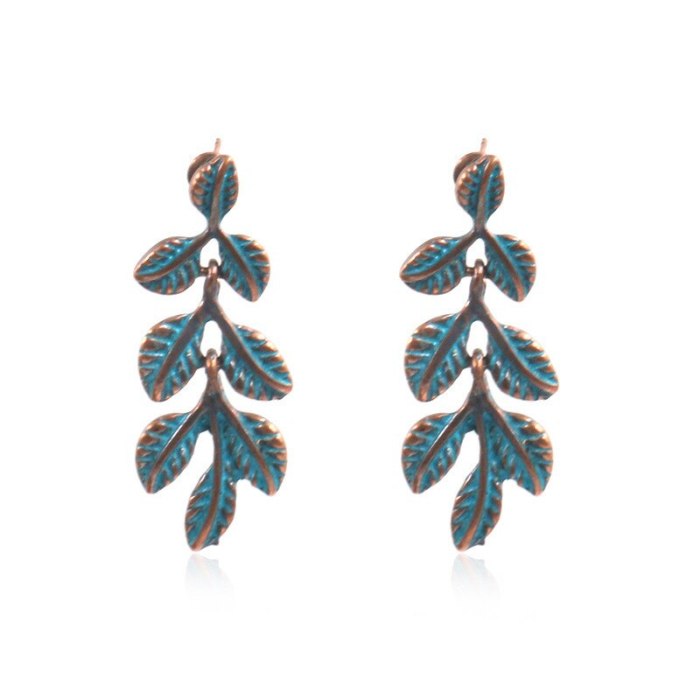 Hot Sale Bohemian Vintage Earrings Leaf Drop-Shaped Handmade Bead Woven Turquoise Earrings