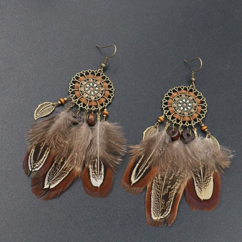 Hot Sale European and American Popular Feather Earrings Female Creative Alloy Earring Long Popular Retro Ornament Wholesale
