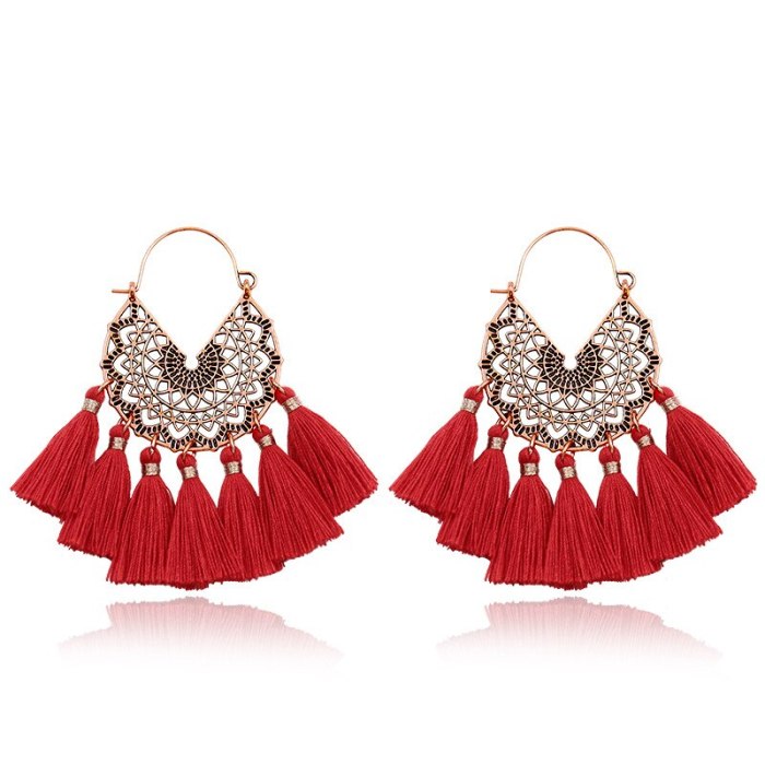 Red Earrings Chinese Style Tassel Earrings Bohemian Ethnic Earrings Earrings For New Year