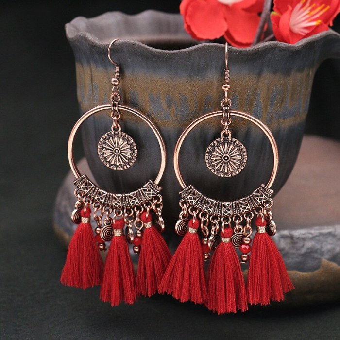 Red Earrings Chinese Style Tassel Earrings Bohemian Ethnic Earrings Earrings For New Year
