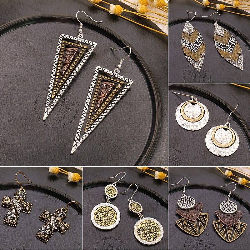 New Arrival Stitching Earrings Female European and American Popular Gradient Color Earrings Geometric Metal Fashion Earrings