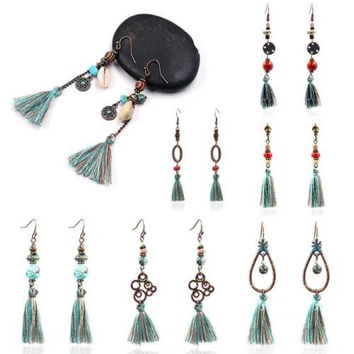 New Vintage Tassel Earrings Long Ethnic Style Earrings European and American Fashion Exaggerating Earrings Women Wholesale