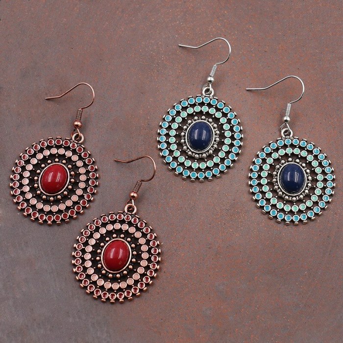 New Retro Europe and America Bohemian Ethnic Earrings Sun Flower Ear Studs round Earrings Jewelry