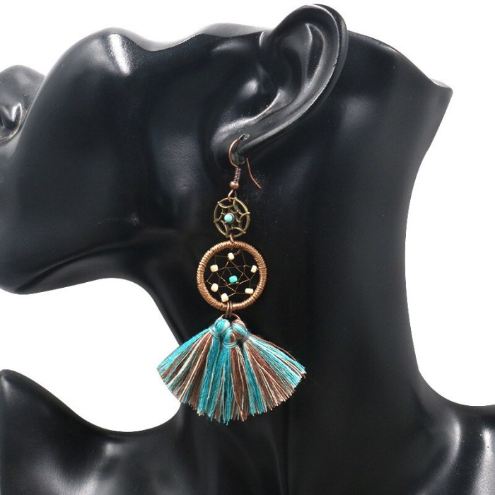 Bohemian Ethnic Earrings Fashion Personality Dreamcatcher Long Fringe Earrings Female Popular Ornament Wholesale