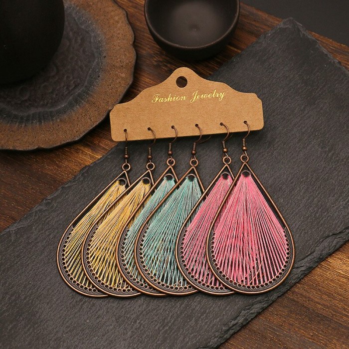 European and American Large Version Earrings Combination Female Bohemian Water Drop round Hand-Woven Tassel Accessories