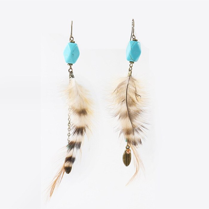 Earrings Wholesale European And American Turquoise Earrings Long Feather Decoration Pendant Ornaments Gift