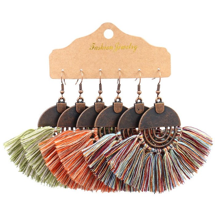 Cross-Border Bohemian Earrings 3 Pairs Ethnic Style Tassel Eardrop Jewelry Amazon Popular Combination Set